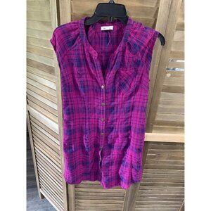 Silence Noise Plaid Snap Up Dress Womens Size Small Pink Purple